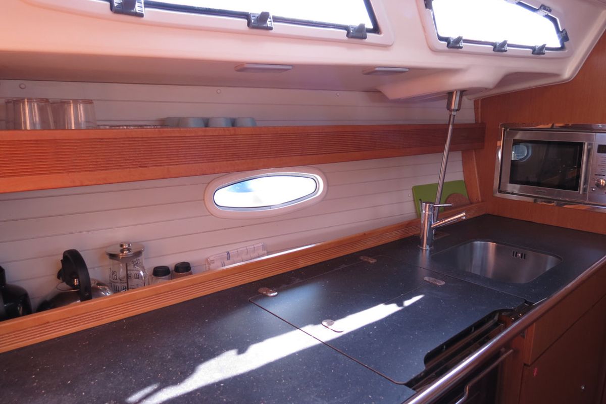 Galley of Yilki, a Bavaria 43 Cruiser sailboat at Fethiye, Turkey