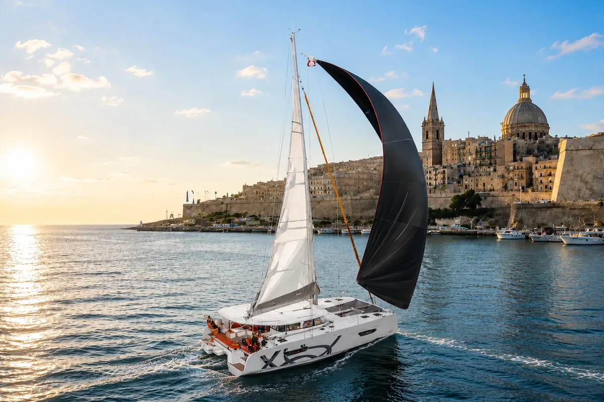 Bossa Nova, a Excess Excess 14 catamaran at Msida, Malta