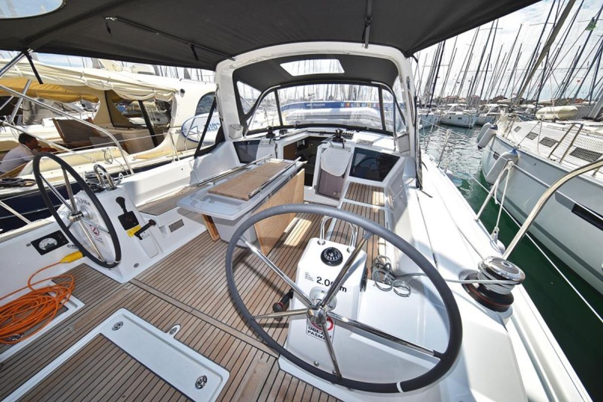 Cockpit of Dalmatinka, a Beneteau Oceanis 41.1 sailboat at Grad Biograd na Moru, Croatia
