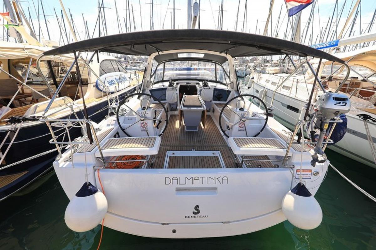 Exterior view of Dalmatinka, a Beneteau Oceanis 41.1 sailboat at Grad Biograd na Moru, Croatia