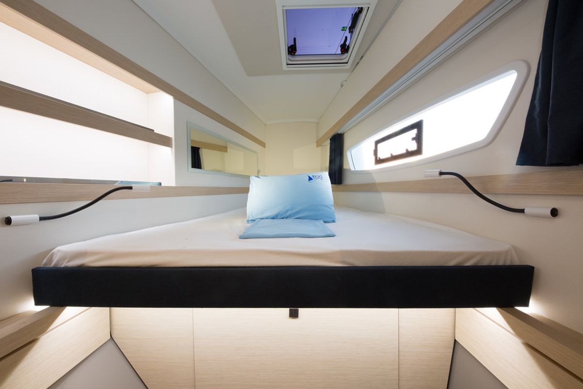 Cabin on Sunrise, a Fountaine Pajot Lucia 40 catamaran at Fethiye, Turkey