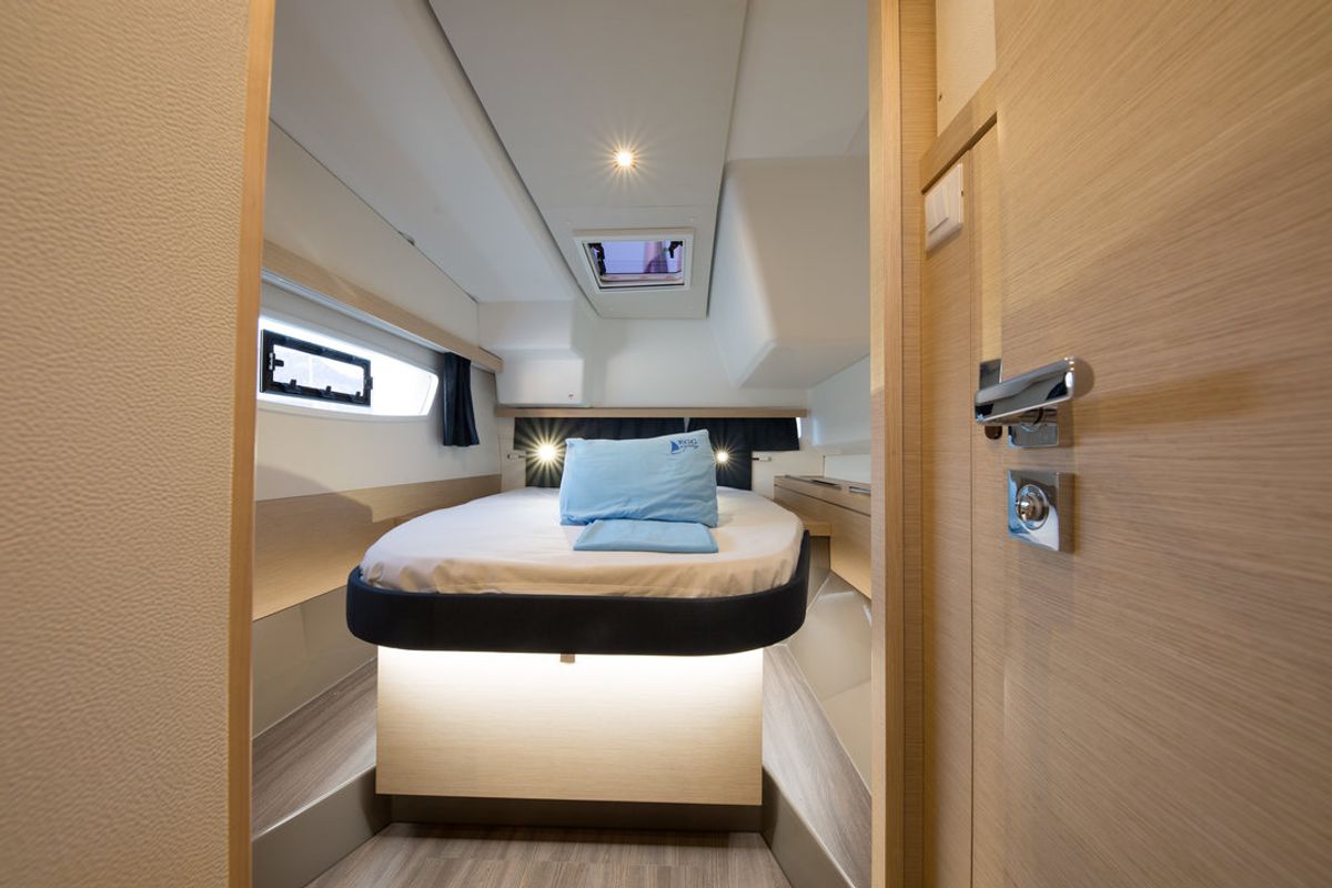 Cabin on Sunrise, a Fountaine Pajot Lucia 40 catamaran at Fethiye, Turkey