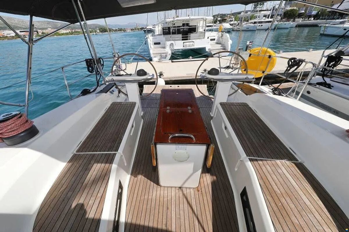 Cockpit of Star Isabella , a Bavaria Cruiser 50 sailboat at Punat, Croatia