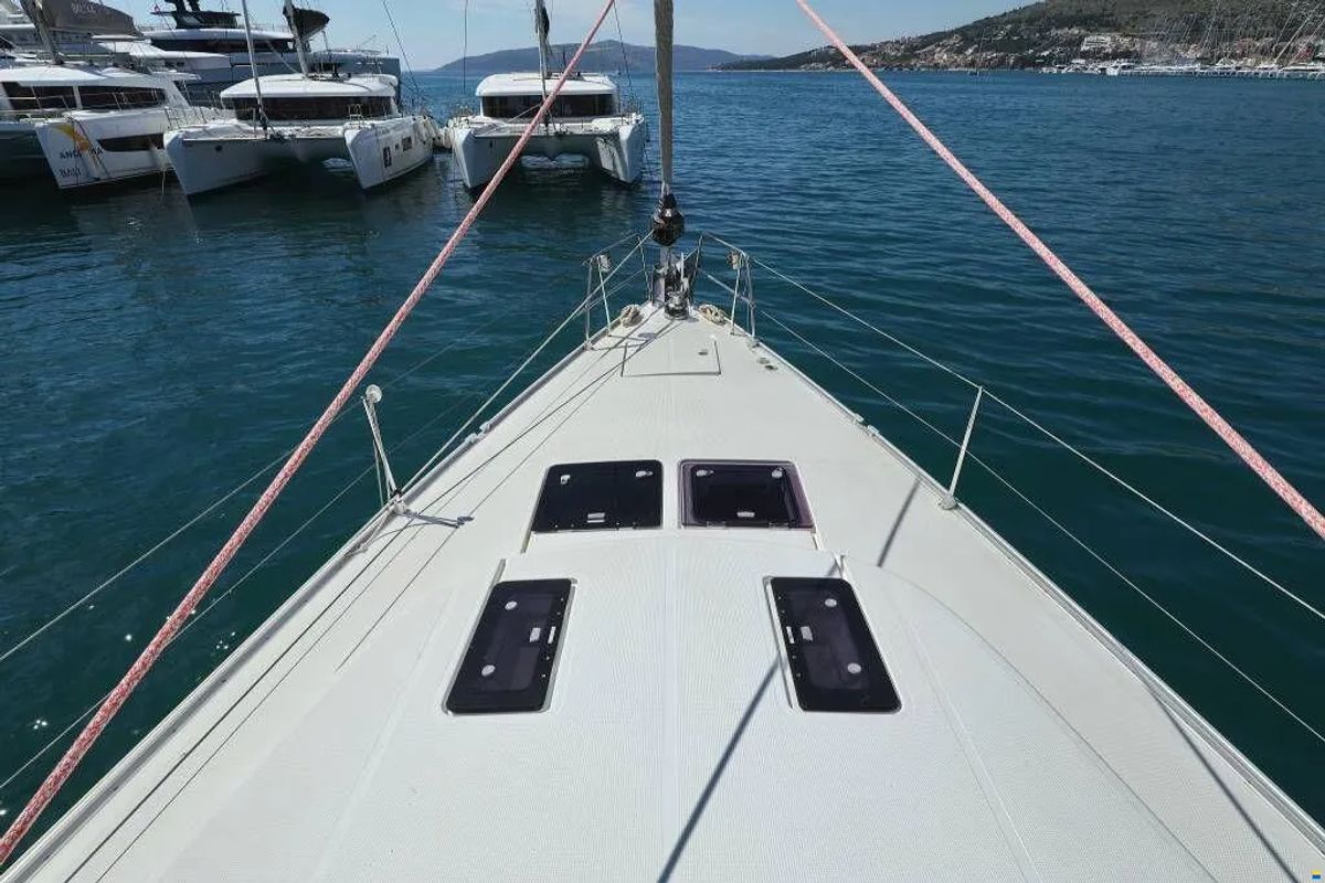 Deck of Star Isabella , a Bavaria Cruiser 50 sailboat at Punat, Croatia