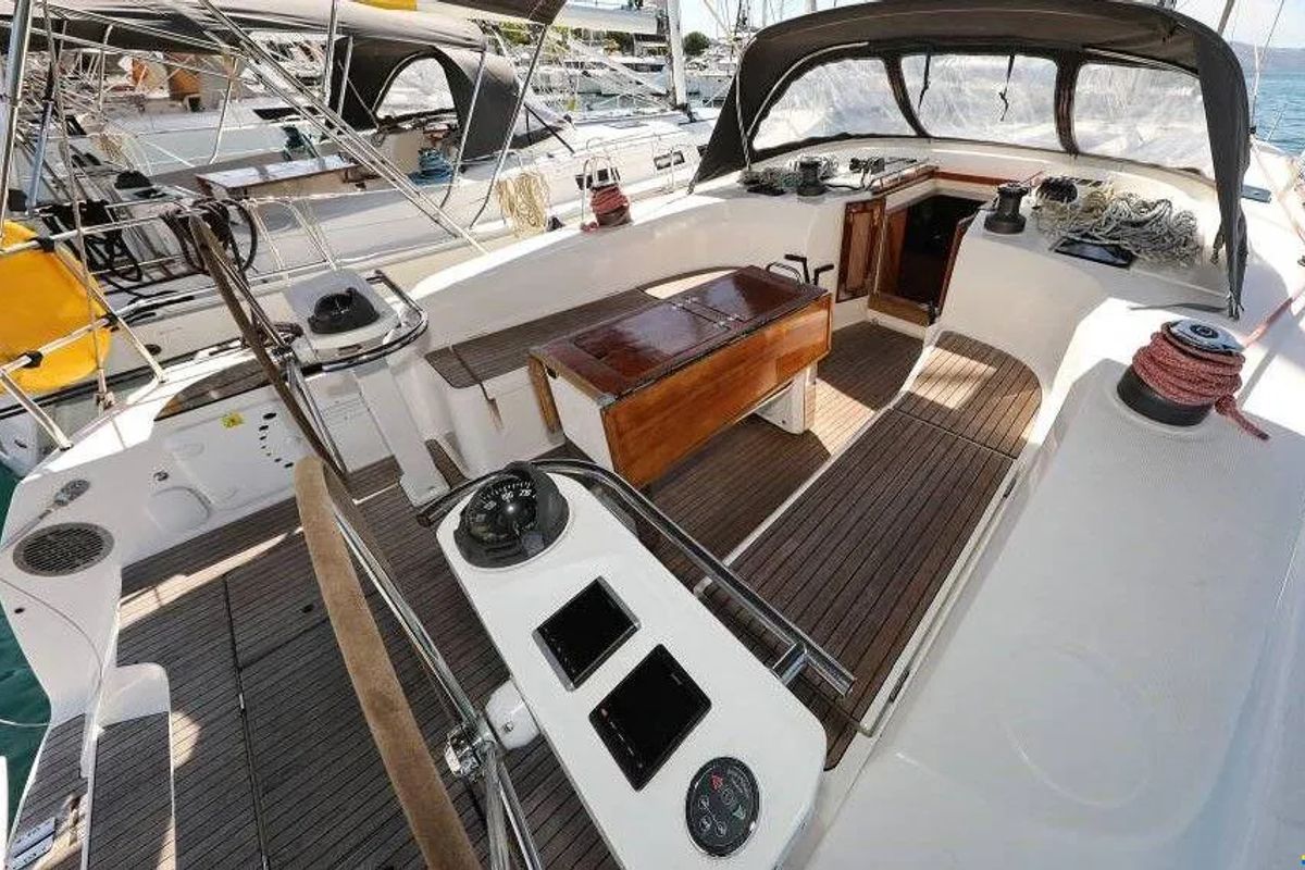 Cockpit of Star Isabella , a Bavaria Cruiser 50 sailboat at Punat, Croatia