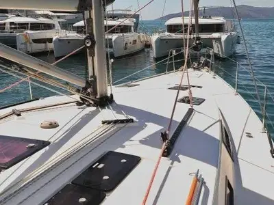 Deck of Star Isabella , a Bavaria Cruiser 50 sailboat at Punat, Croatia