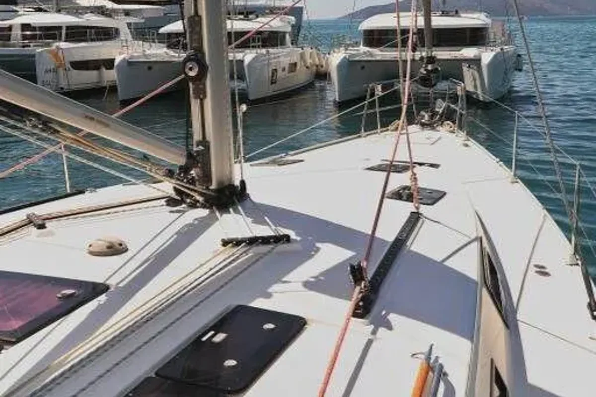 Deck of Star Isabella , a Bavaria Cruiser 50 sailboat at Punat, Croatia