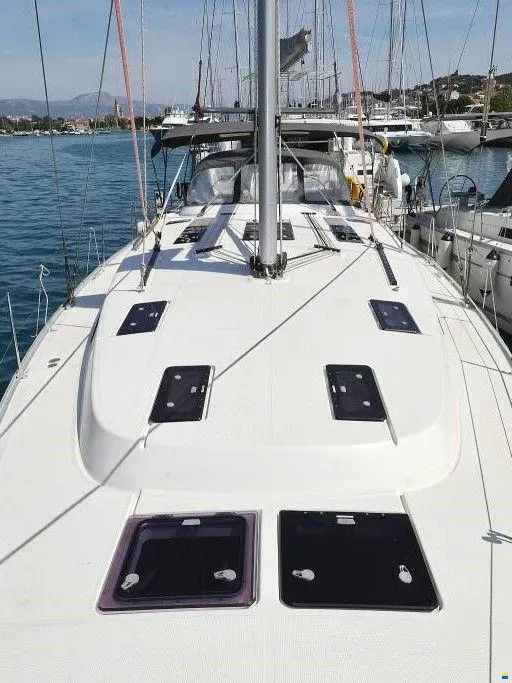 Deck of Star Isabella , a Bavaria Cruiser 50 sailboat at Punat, Croatia