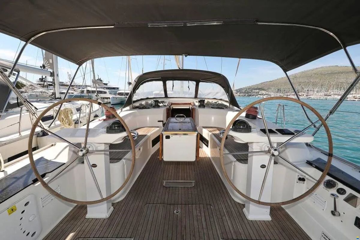 Cockpit of Star Isabella , a Bavaria Cruiser 50 sailboat at Punat, Croatia