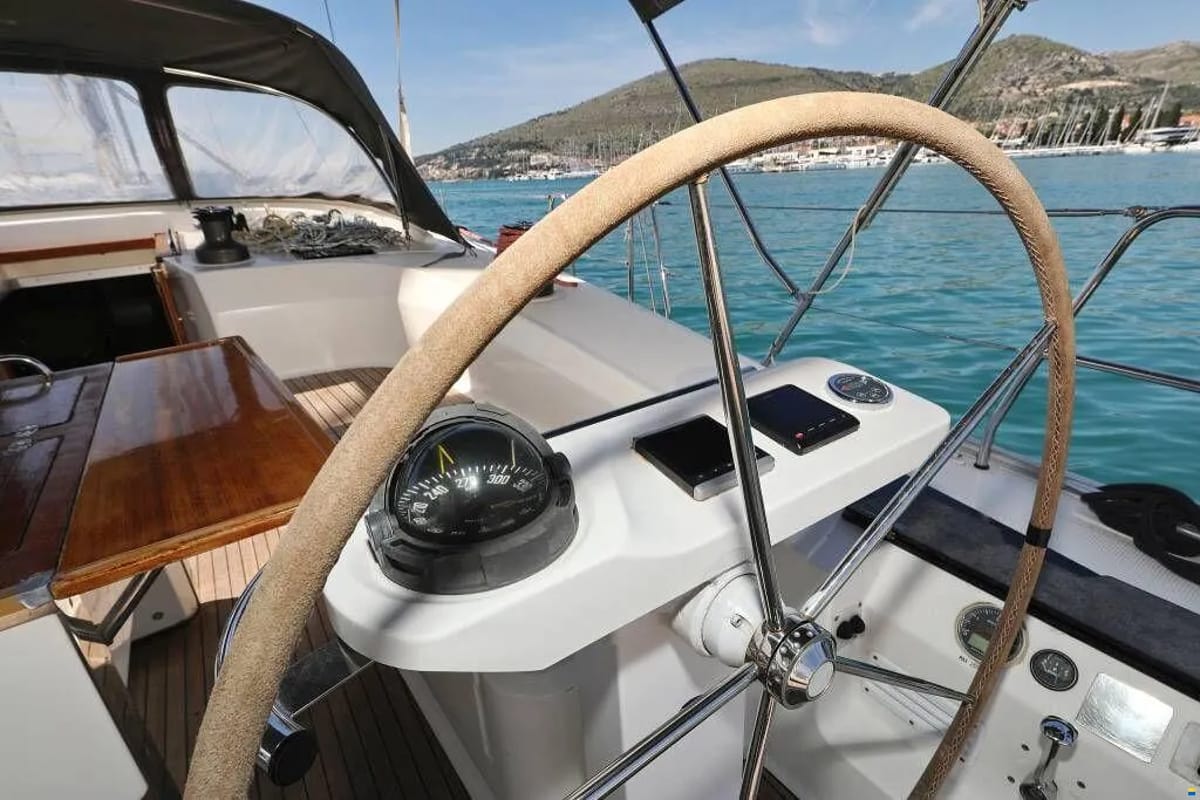 Cockpit of Star Isabella , a Bavaria Cruiser 50 sailboat at Punat, Croatia