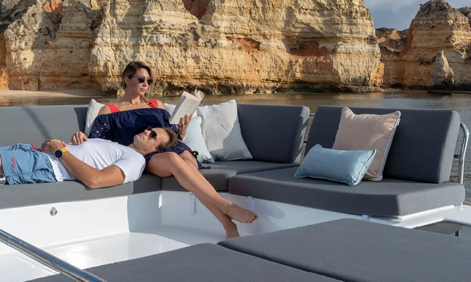 Deck of Arete, a Fountaine Pajot Elba 45 catamaran at Road Town, British Virgin Islands