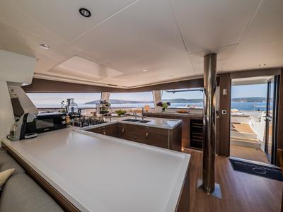Galley of Ocean Lounge, a Bali 5.4 catamaran at Athens, Greece