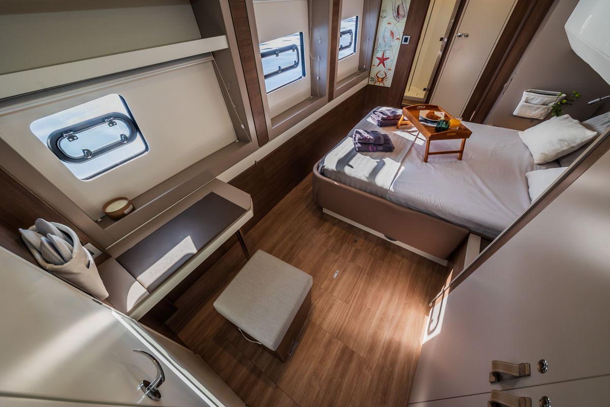 Cabin on Ocean Lounge, a Bali 5.4 catamaran at Athens, Greece