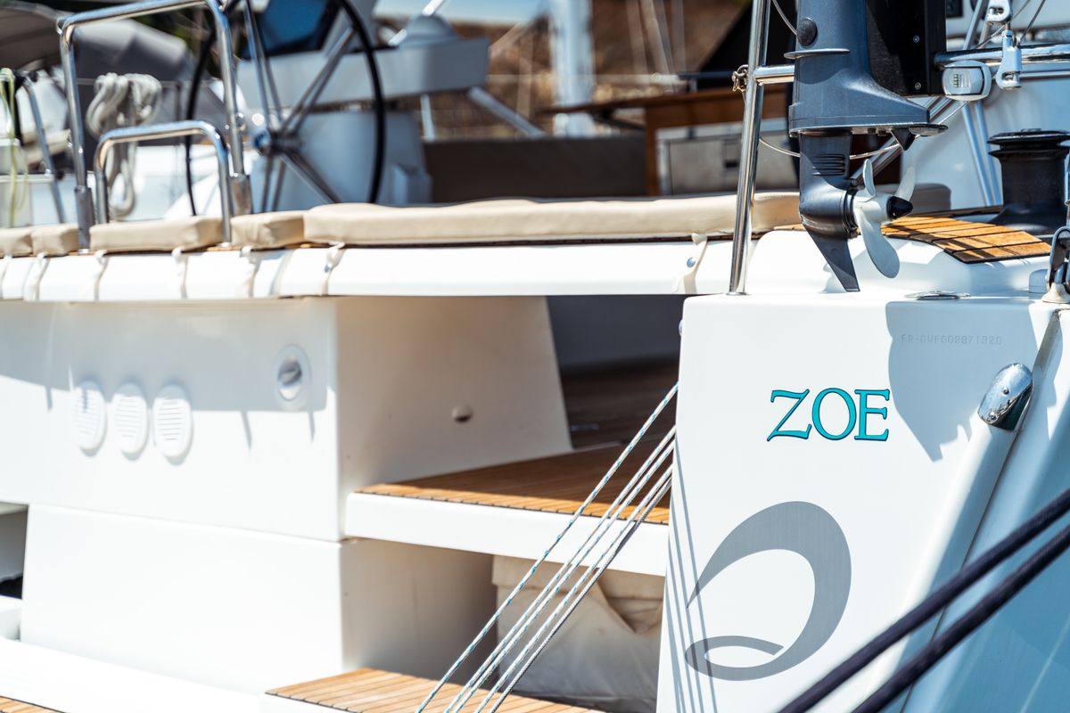 Deck of Zoe, a Dufour 520 Grand Large sailboat at Olbia, Italy