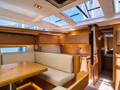 Salon of Zoe, a Dufour 520 Grand Large sailboat at Olbia, Italy