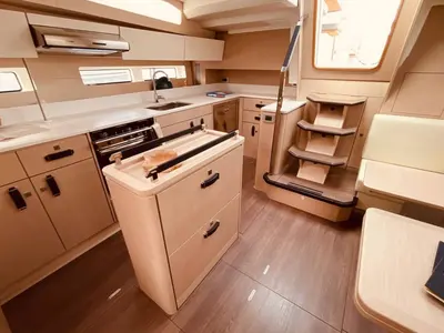 Galley of Marina, a Jeanneau 55 sailboat at Salerno, Italy