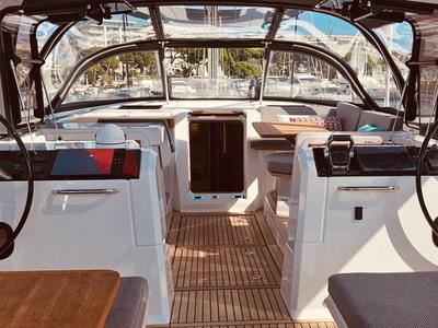 Cockpit of Marina, a Jeanneau 55 sailboat at Salerno, Italy