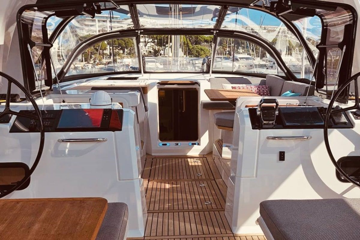 Cockpit of Marina, a Jeanneau 55 sailboat at Salerno, Italy