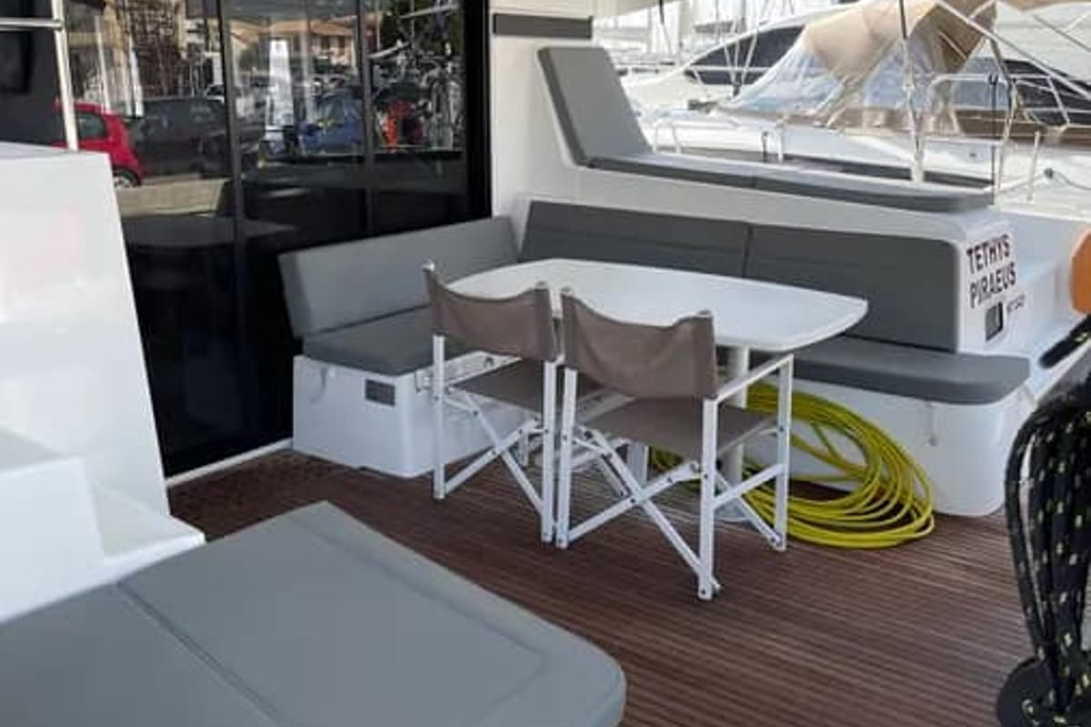 Deck of Tethys, a Lagoon 42 catamaran at Municipal Unit of Lefkada, Greece