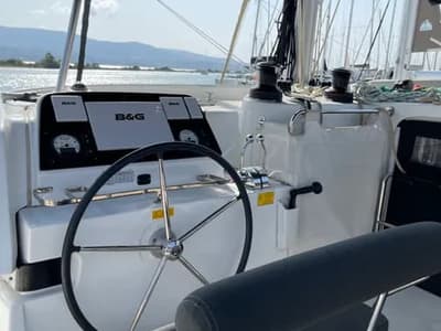 Cockpit of Tethys, a Lagoon 42 catamaran at Municipal Unit of Lefkada, Greece