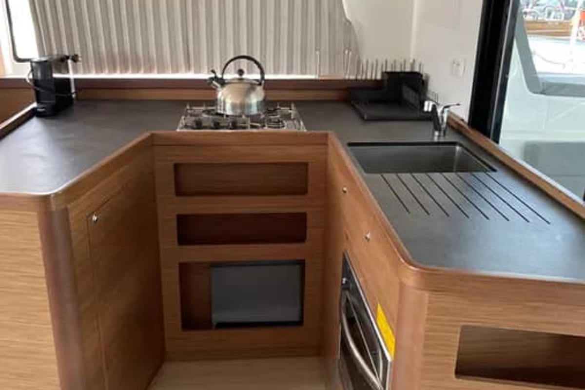 Galley of Tethys, a Lagoon 42 catamaran at Municipal Unit of Lefkada, Greece