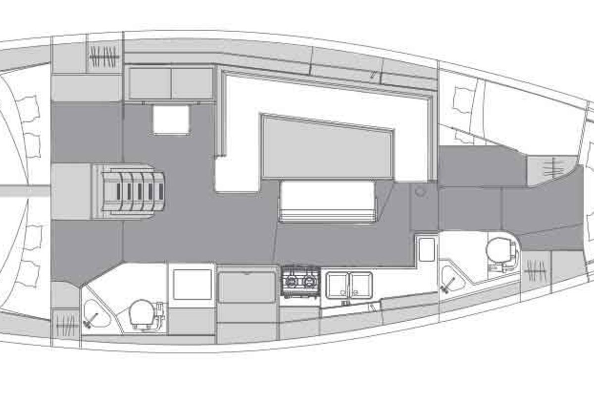 Floor plan of Corgi, a Elan Impression 45.1 sailboat at Cannigione, Italy