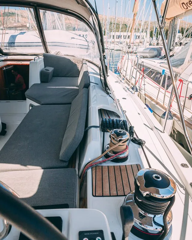 Cockpit of El Yelmo, a Jeanneau 54 sailboat at Seget Donji, Croatia