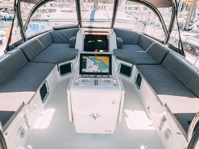 Cockpit of El Yelmo, a Jeanneau 54 sailboat at Seget Donji, Croatia