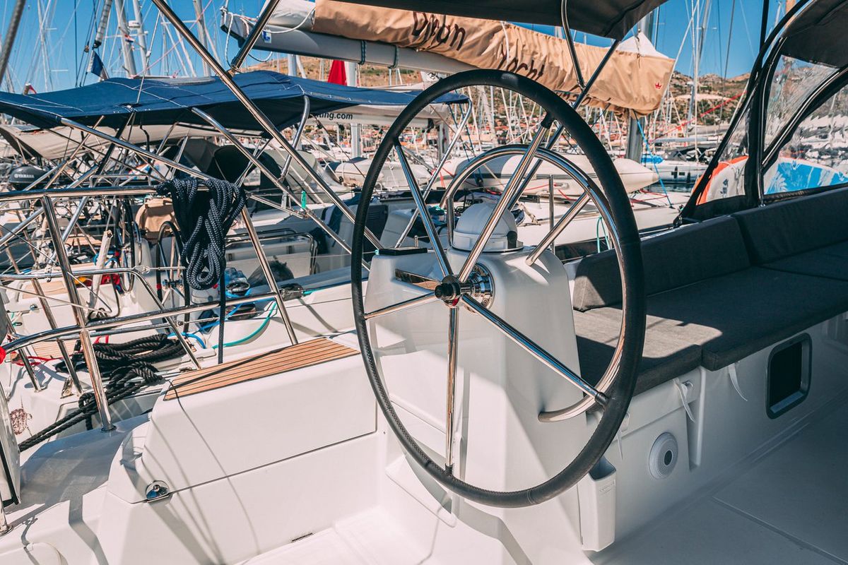 Cockpit of El Yelmo, a Jeanneau 54 sailboat at Seget Donji, Croatia
