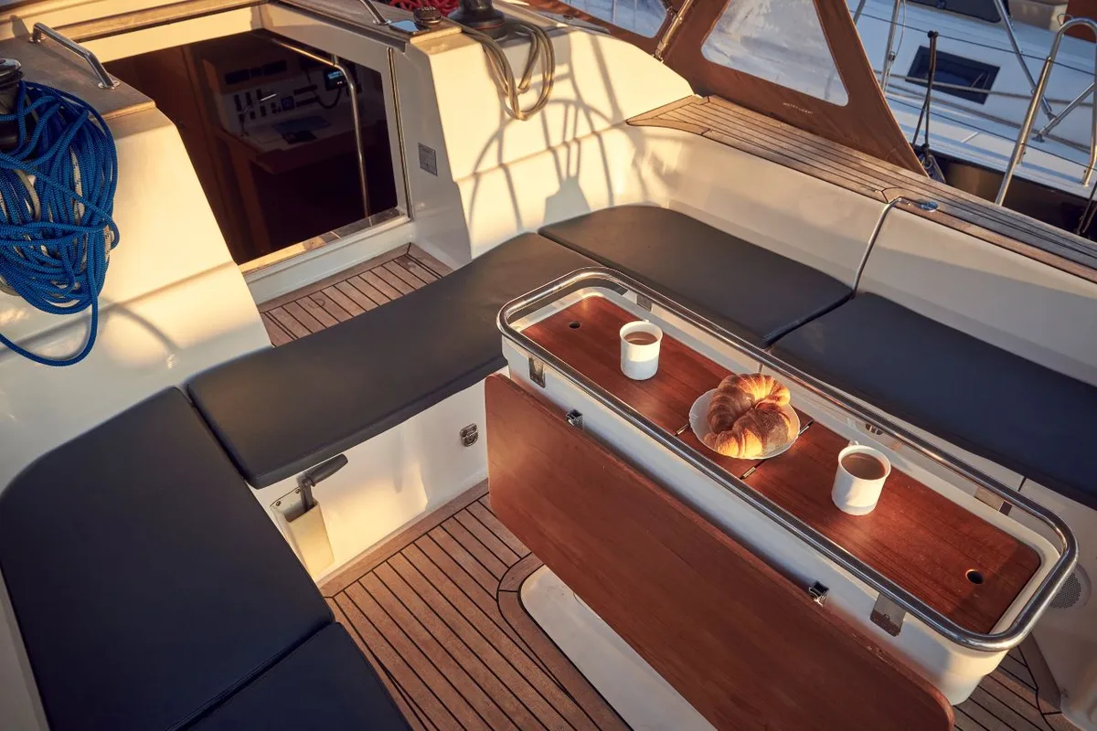 Deck of Friends, a Elan Impression 50 sailboat at Grad Pula, Croatia