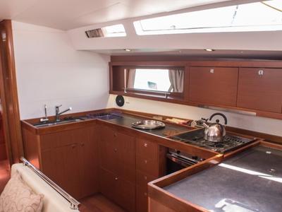 Galley of Don Quixote, a Beneteau Oceanis 48 sailboat at Port of Avdira, Greece