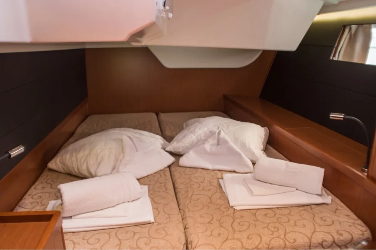 Cabin on Don Quixote, a Beneteau Oceanis 48 sailboat at Port of Avdira, Greece