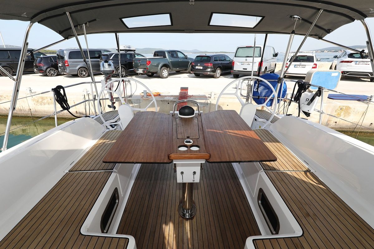 Deck of Summer Jazz, a Bavaria Cruiser 46 sailboat at Grad Biograd na Moru, Croatia