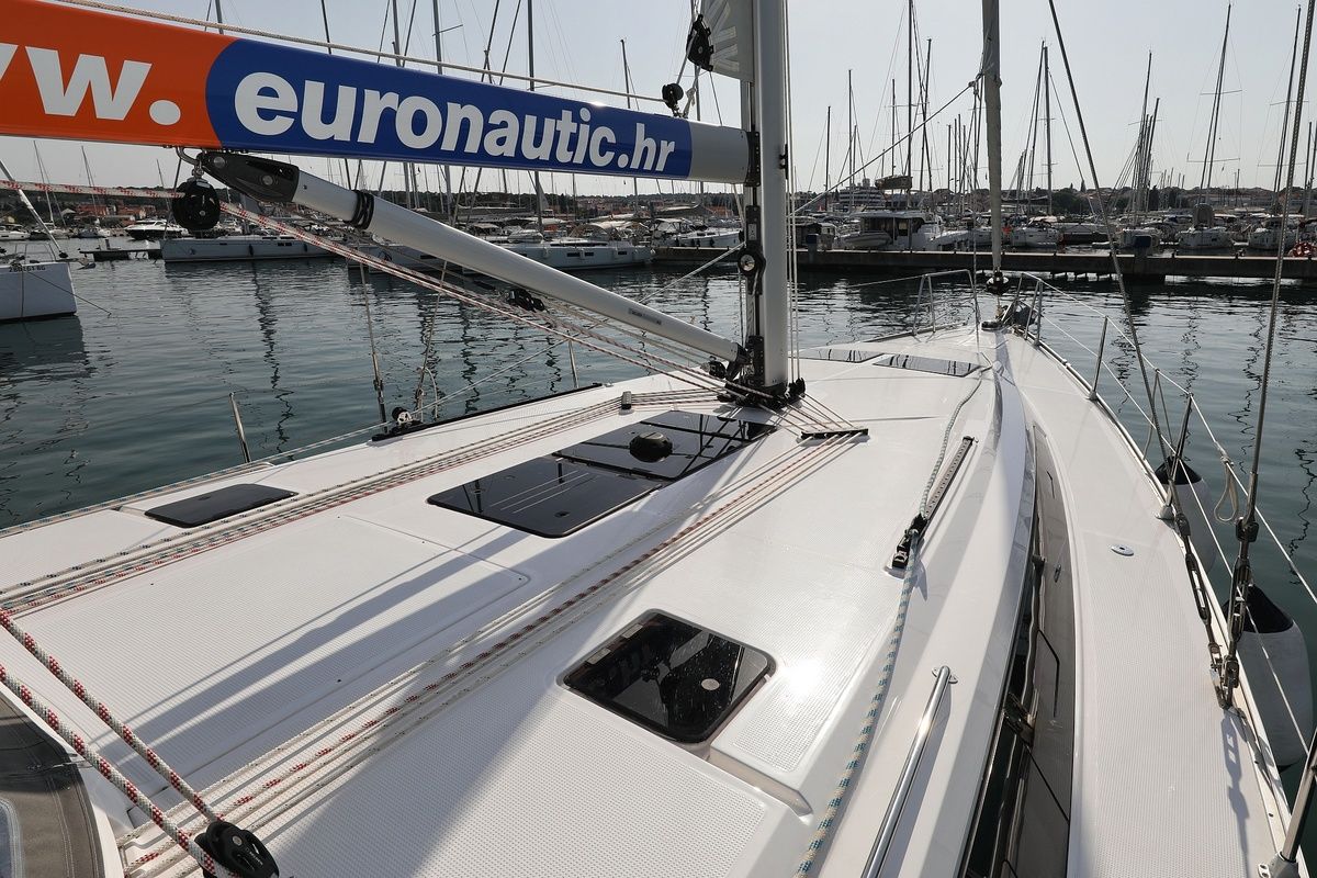 Deck of Summer Jazz, a Bavaria Cruiser 46 sailboat at Grad Biograd na Moru, Croatia