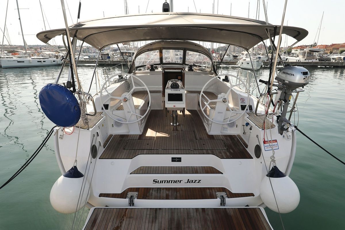 Cockpit of Summer Jazz, a Bavaria Cruiser 46 sailboat at Grad Biograd na Moru, Croatia