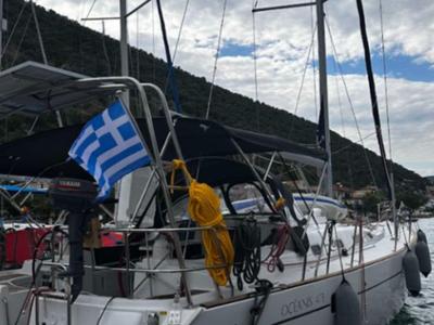 Deck of Chrysa M, a Beneteau Oceanis Clipper 473 sailboat at Municipal Unit of Lefkada, Greece