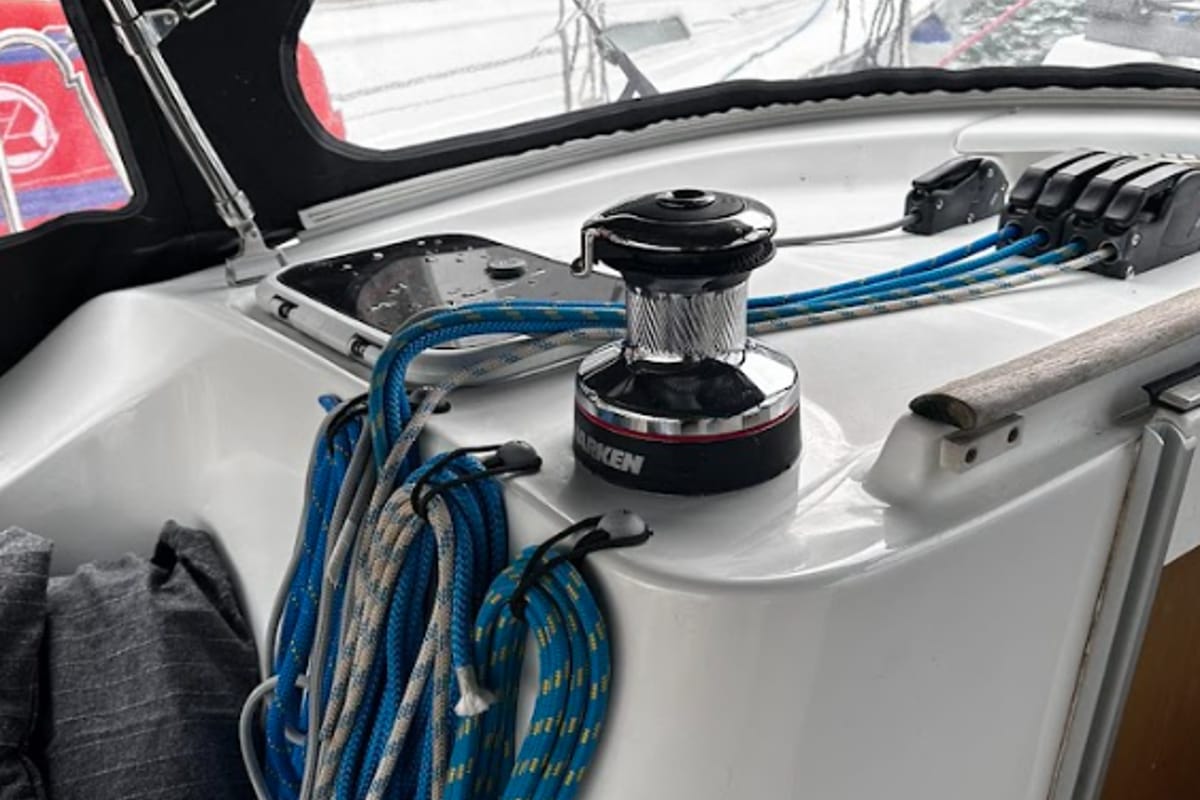 Cockpit of Chrysa M, a Beneteau Oceanis Clipper 473 sailboat at Municipal Unit of Lefkada, Greece