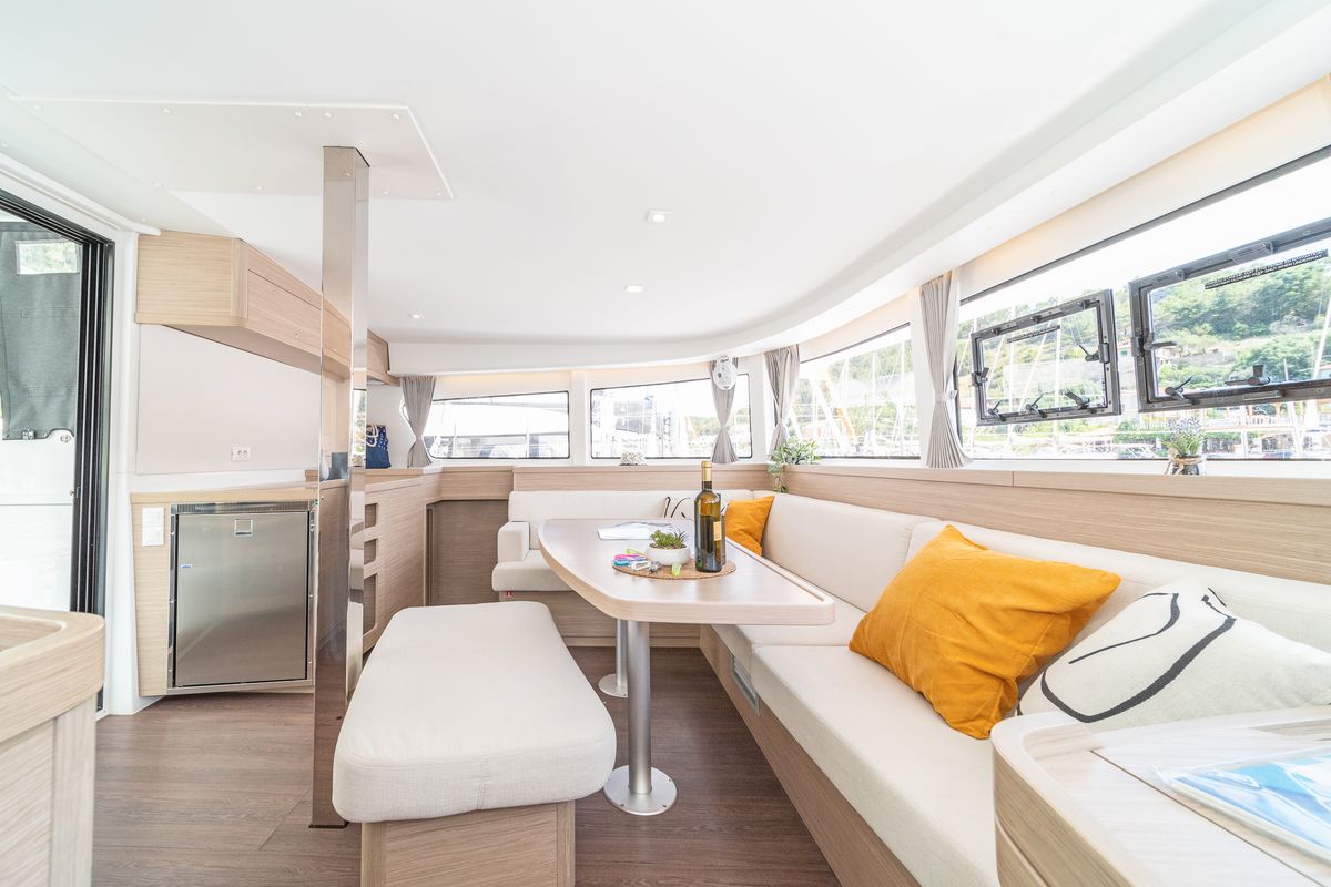 Salon of First Dance, a Lagoon 42 catamaran at Skradin, Croatia