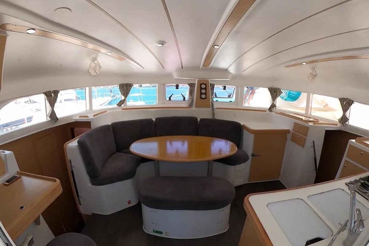 Salon of Suncity 1, a Lagoon 380 catamaran at Fethiye, Turkey
