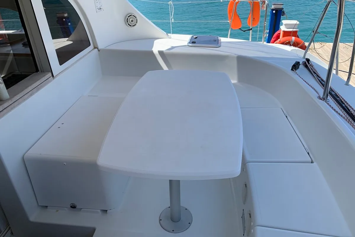 Deck of Suncity 1, a Lagoon 380 catamaran at Fethiye, Turkey