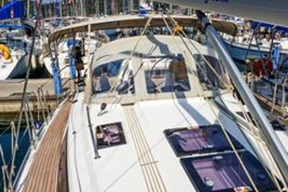 Deck of Kedi, a Bavaria Cruiser 37 sailboat at Fethiye, Turkey