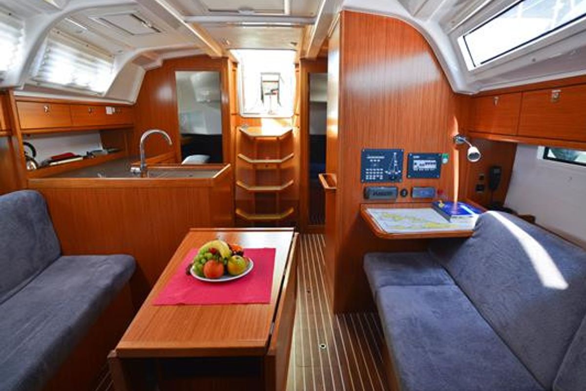 Salon of Kedi, a Bavaria Cruiser 37 sailboat at Fethiye, Turkey