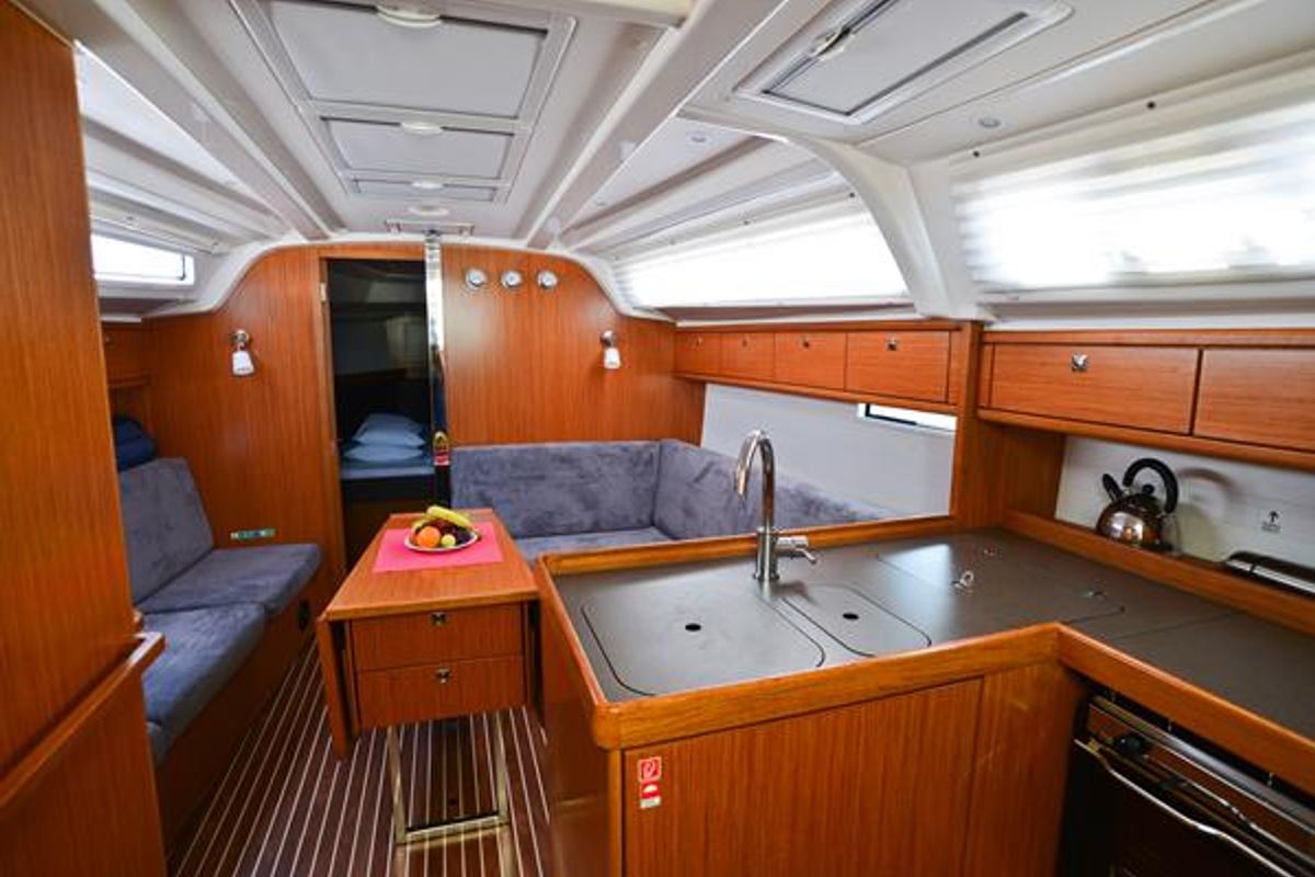 Galley of Kedi, a Bavaria Cruiser 37 sailboat at Fethiye, Turkey