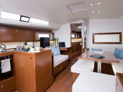 Salon of Stella, a Beneteau Oceanis 45 sailboat at Municipal Unit of Lefkada, Greece