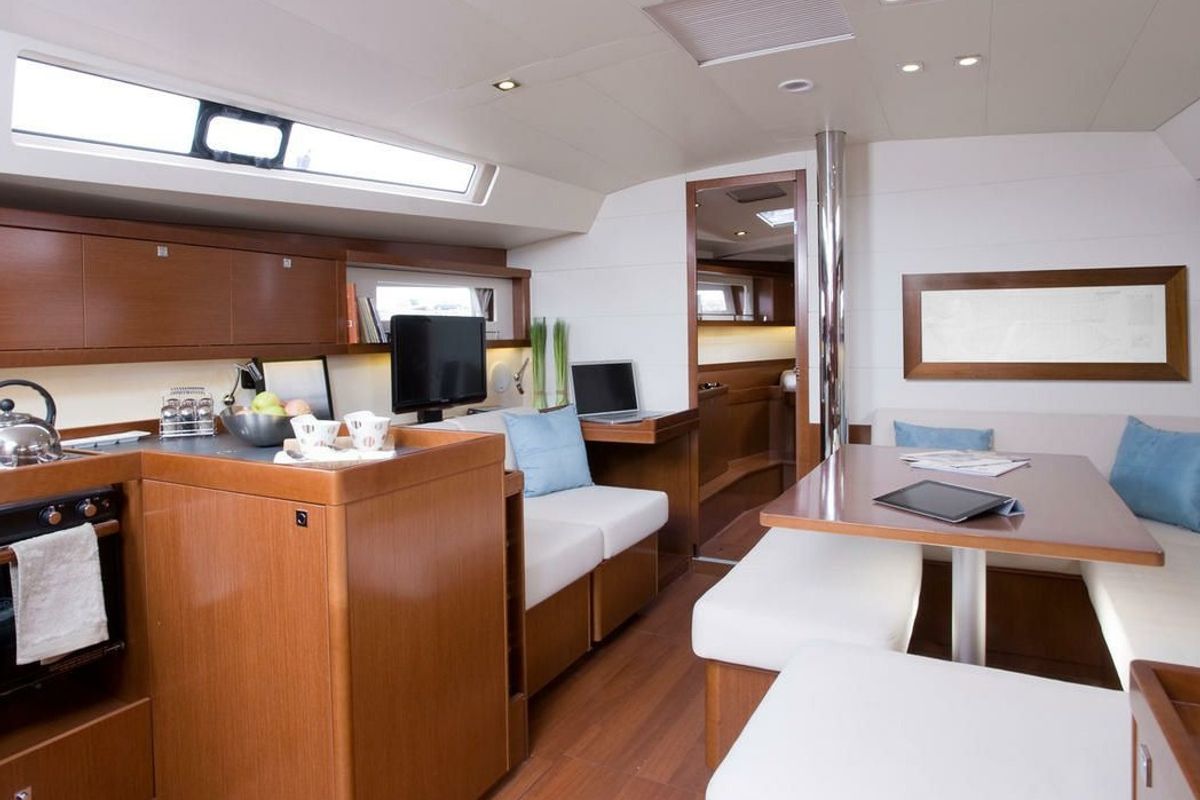 Salon of Stella, a Beneteau Oceanis 45 sailboat at Municipal Unit of Lefkada, Greece