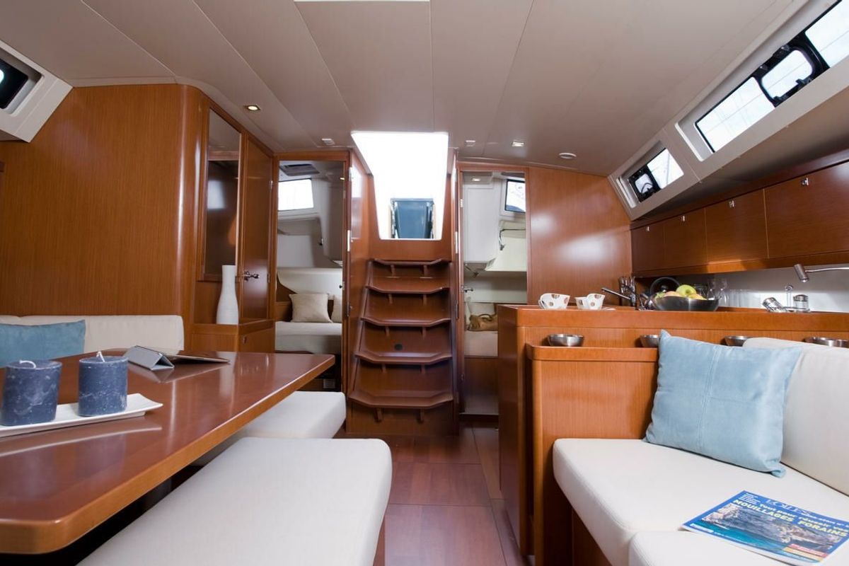 Salon of Stella, a Beneteau Oceanis 45 sailboat at Municipal Unit of Lefkada, Greece