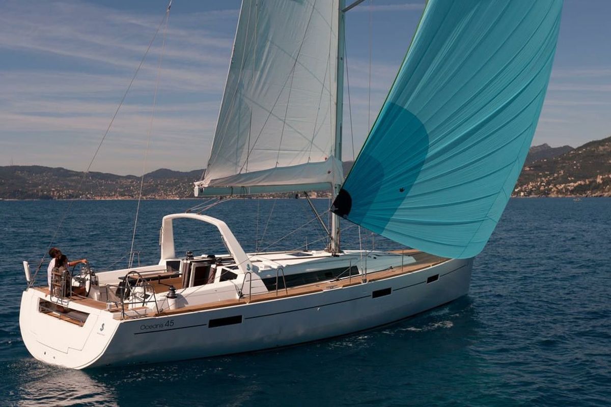 Exterior view of Stella, a Beneteau Oceanis 45 sailboat at Municipal Unit of Lefkada, Greece