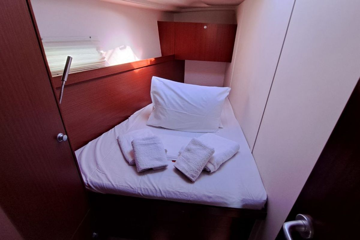 Cabin on Swell, a Hanse Yachts Hanse 455 sailboat at Lavreotiki Municipal Unit, Greece