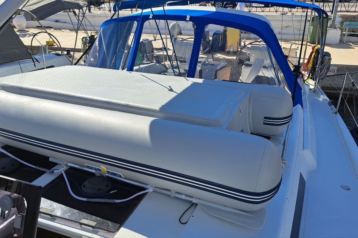 Deck of Swell, a Hanse Yachts Hanse 455 sailboat at Lavreotiki Municipal Unit, Greece