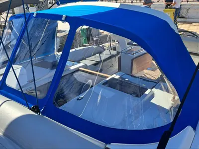 Cockpit of Swell, a Hanse Yachts Hanse 455 sailboat at Lavreotiki Municipal Unit, Greece